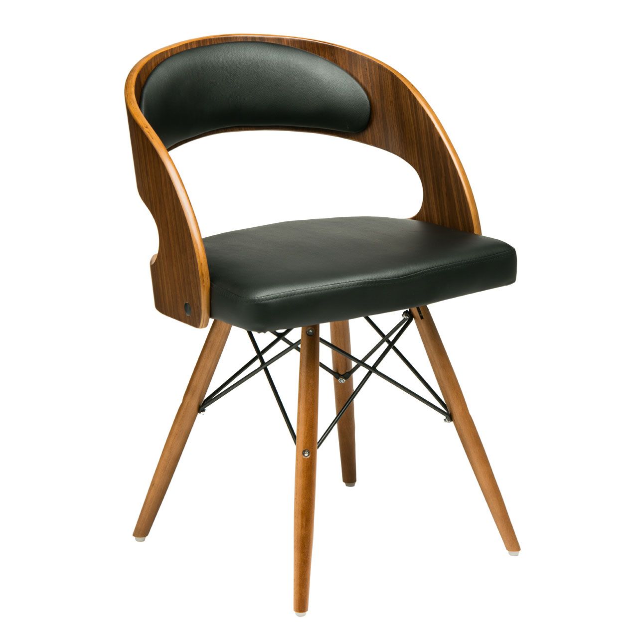 Treko Black Faux Leather Bedroom Chair With Walnut Wooden Legs