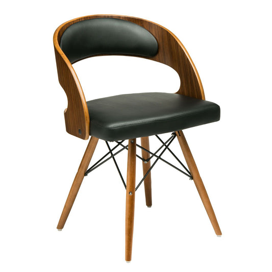 Treko Black Faux Leather Bedroom Chair With Walnut Wooden Legs