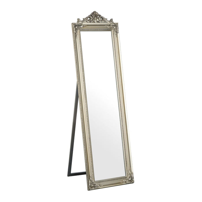 Boudoir Floor Standing Dressing Mirror In Silver Wooden Frame