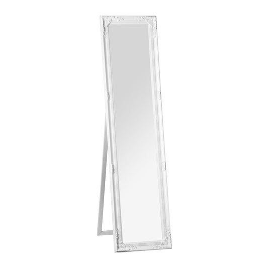 Chic Floor Standing Dressing Mirror In White Vintage Wooden Frame