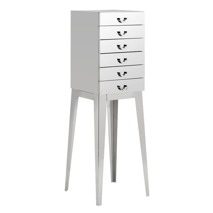 Anaco Wooden Chest Of 6 Drawers In Silver Stainless Steel Legs