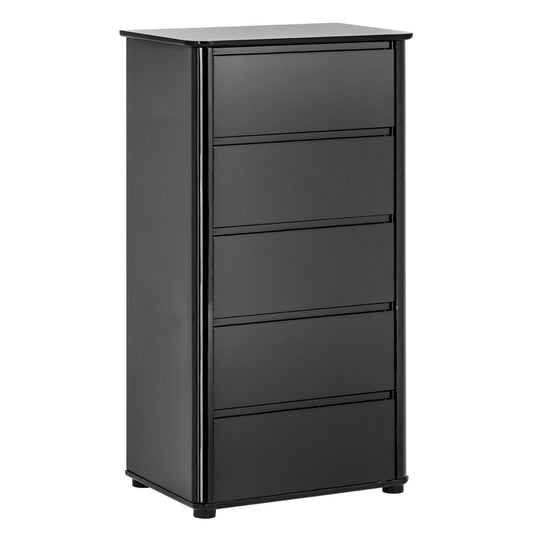Mortiz Tall Wooden Chest Of 5 Drawers In Black High Gloss