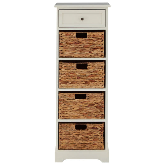 Vermont Wooden Storage Cabinet In Ivory With 1 Drawer 4 Baskets
