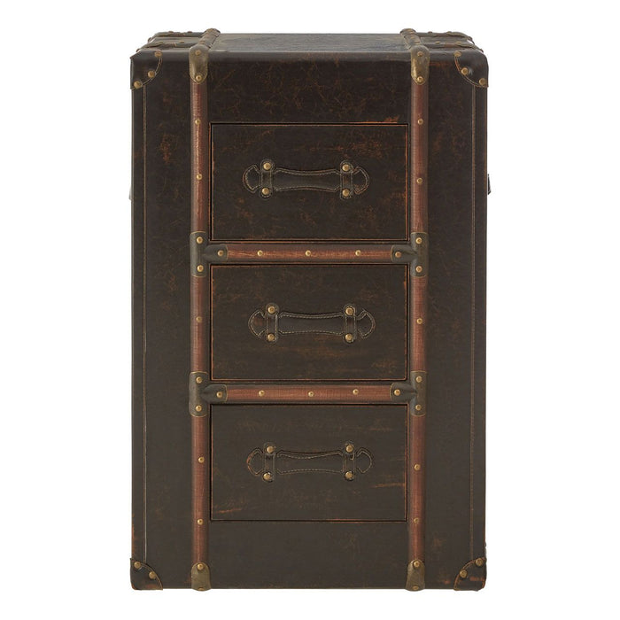 Bagort Wooden Chest Of 3 Drawers In Brown Leather Effect