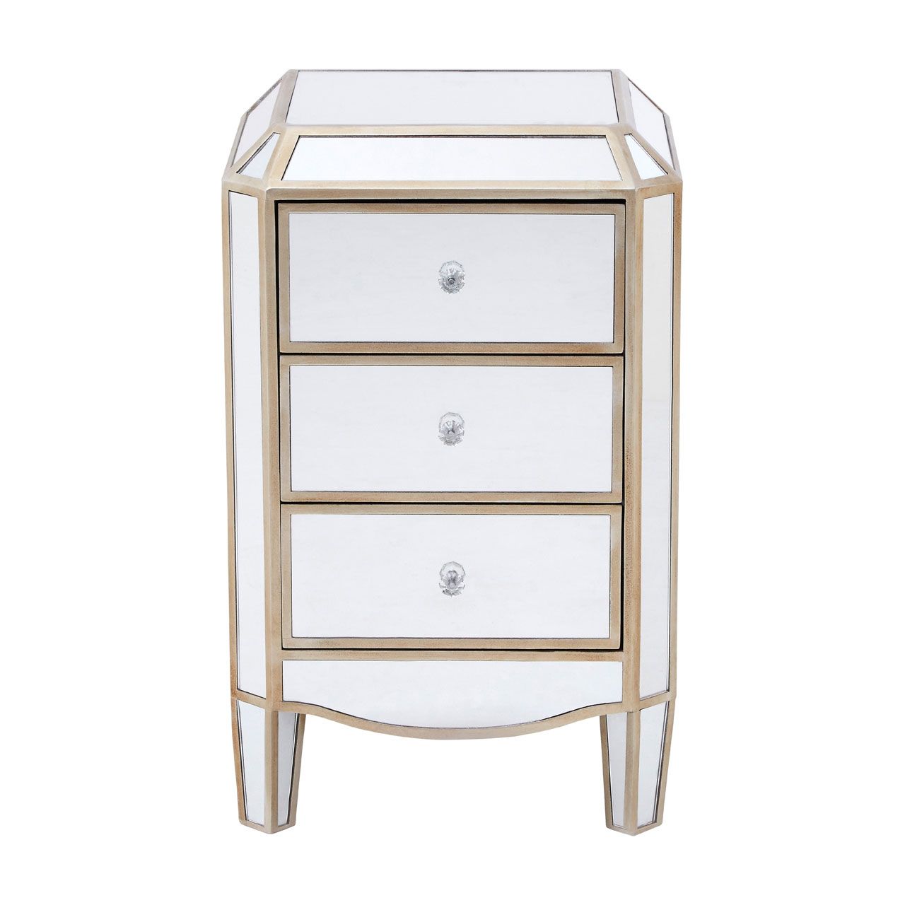 Tiffany Mirrored Chest Of 3 Drawers With Brown Cut Glass Handles