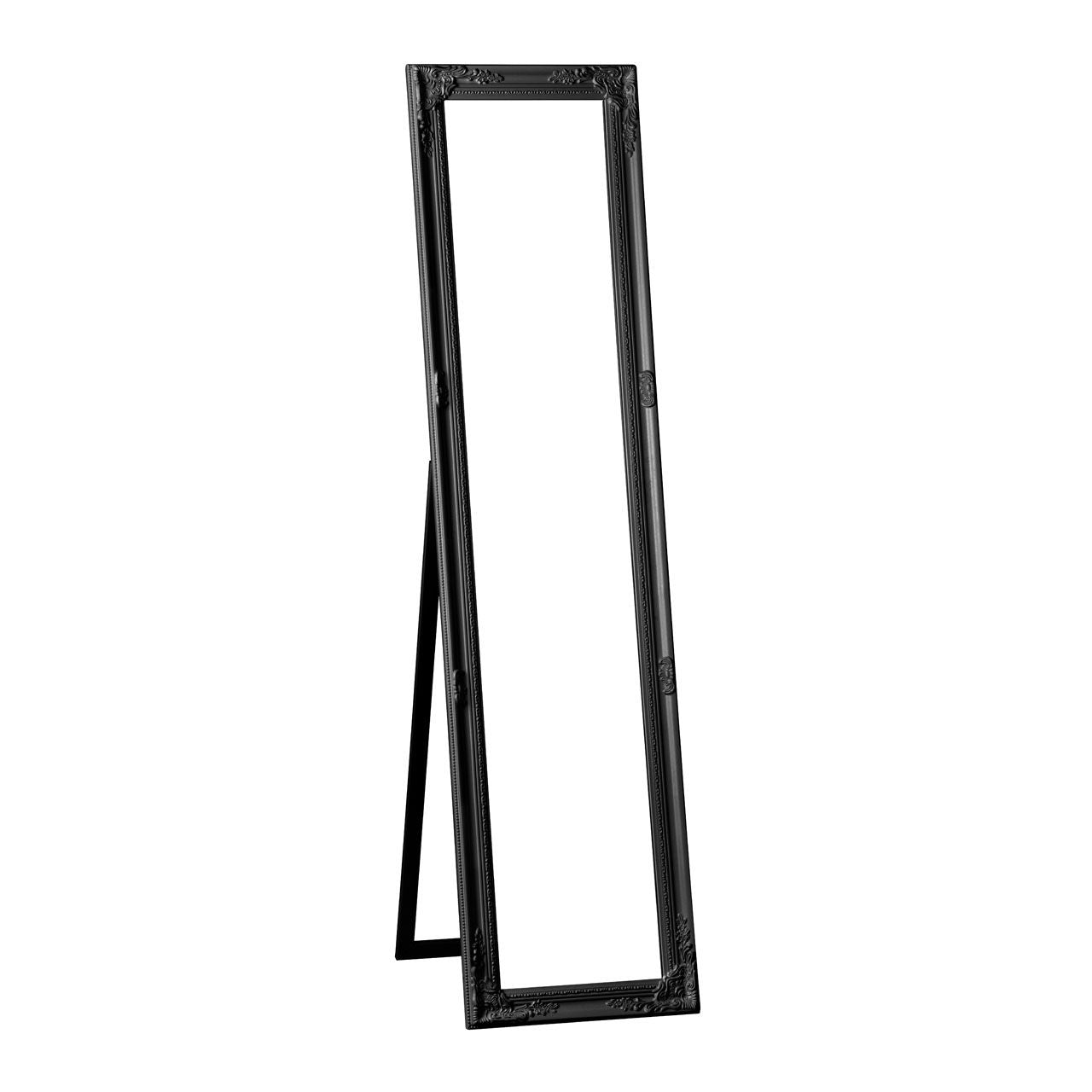 Chic Floor Standing Dressing Mirror In Black Vintage Wooden Frame