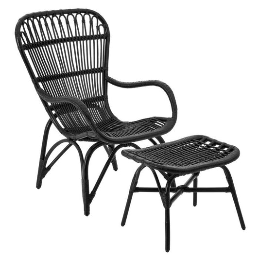 Huangyan Rattan Low Armchair With Footstool In Black
