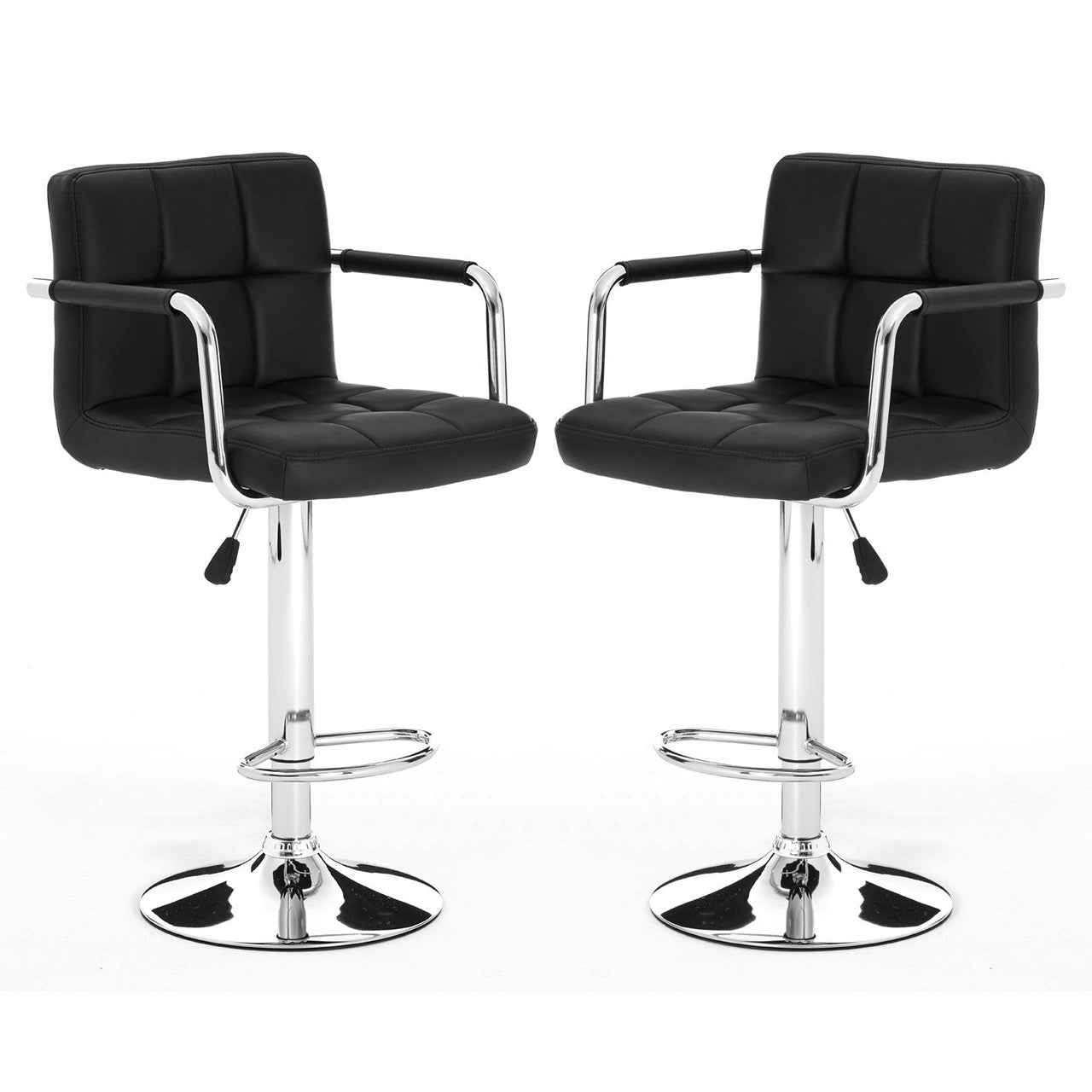 Starz Black Leather Effect Gas-Lift Bar Stools In Pair