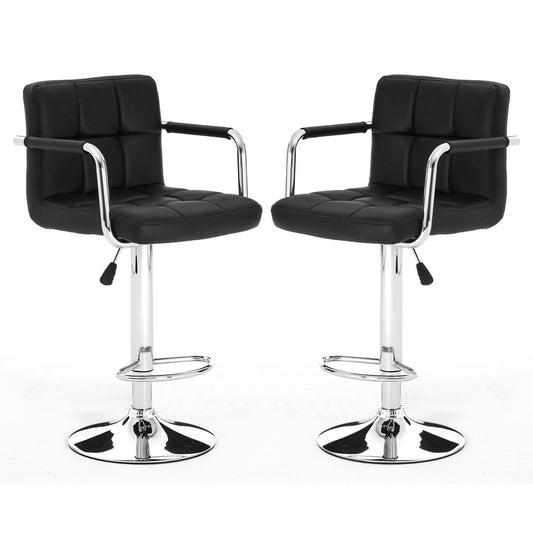 Starz Black Leather Effect Gas-Lift Bar Stools In Pair