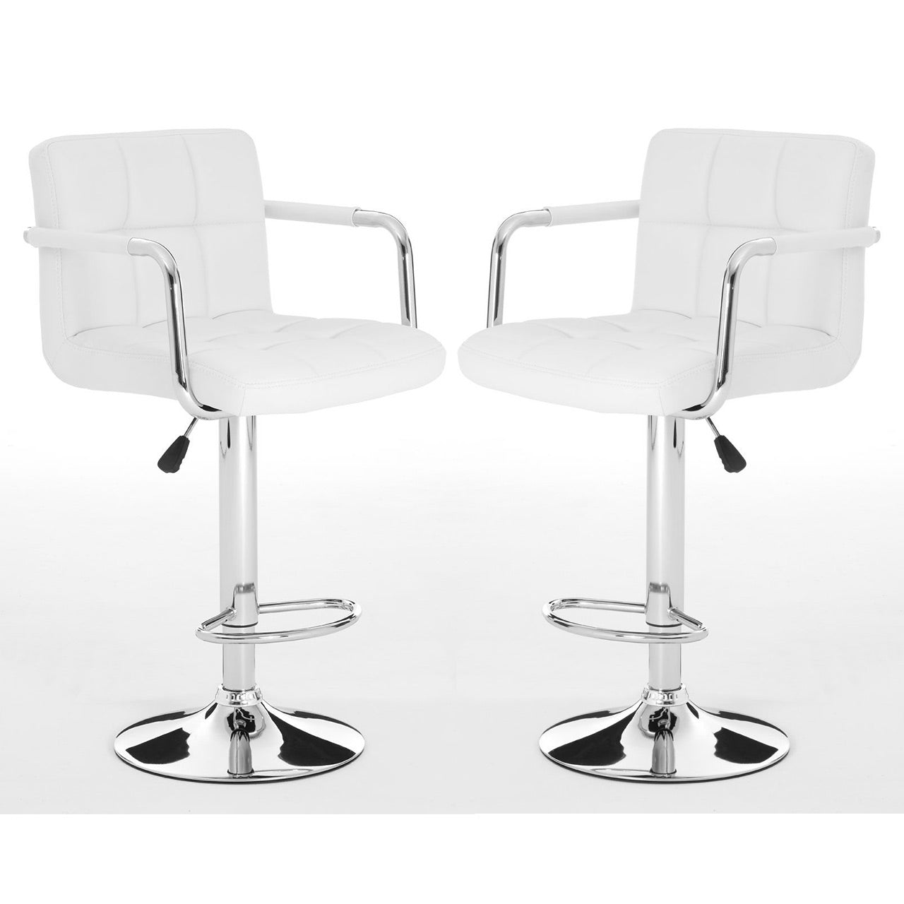 Starz White Leather Effect Gas-Lift Bar Stools In Pair
