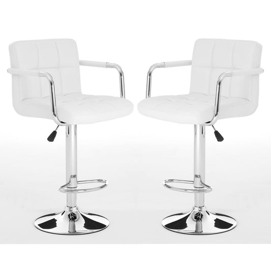 Starz White Leather Effect Gas-Lift Bar Stools In Pair