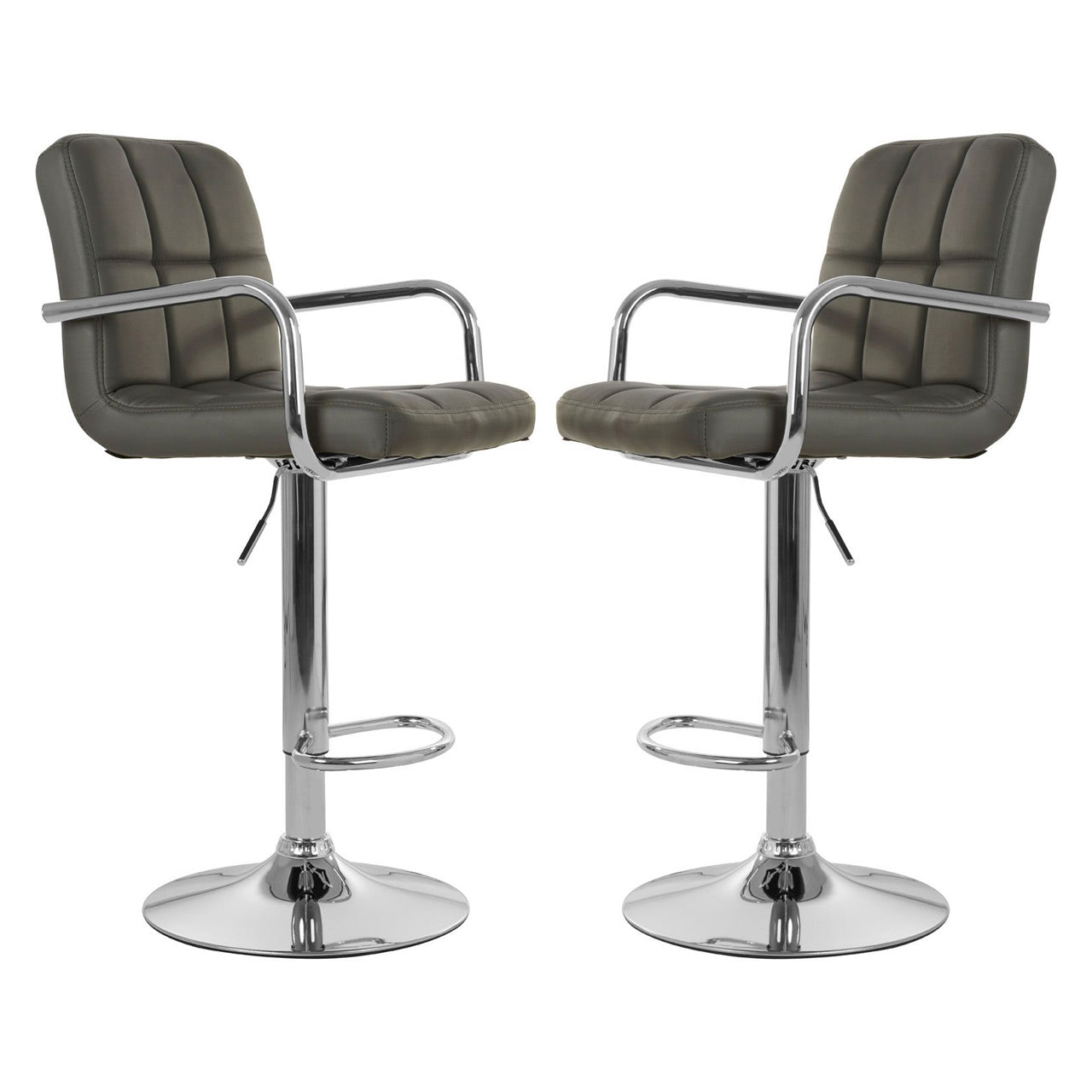 Starz Grey Leather Effect Gas-Lift Bar Stools In Pair