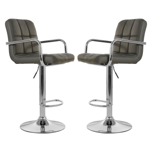 Starz Grey Leather Effect Gas-Lift Bar Stools In Pair