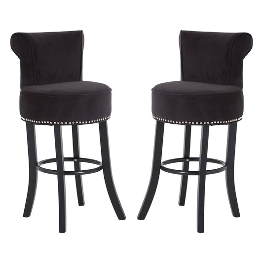 Regents Park Round Black Fabric Bar Chairs With Rubberwood Legs In Pair