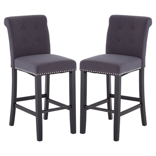 Regents Park Square Grey Fabric Bar Chairs With Rubberwood Legs In Pair