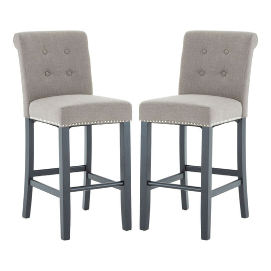 Regents Park Square Natural Fabric Bar Chairs With Rubberwood Legs In Pair