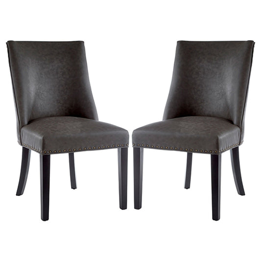 Rodeo Grey Leather Effect Dining Chairs With Birchwood Legs In Pair