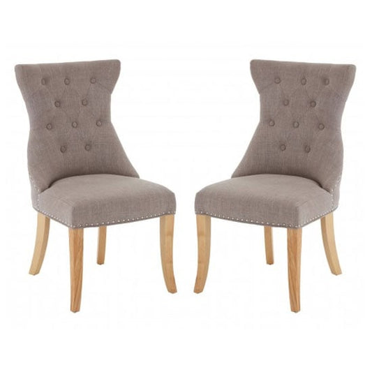 Regents Park Mink Fabric Dining Chairs With Natural Legs In Pair