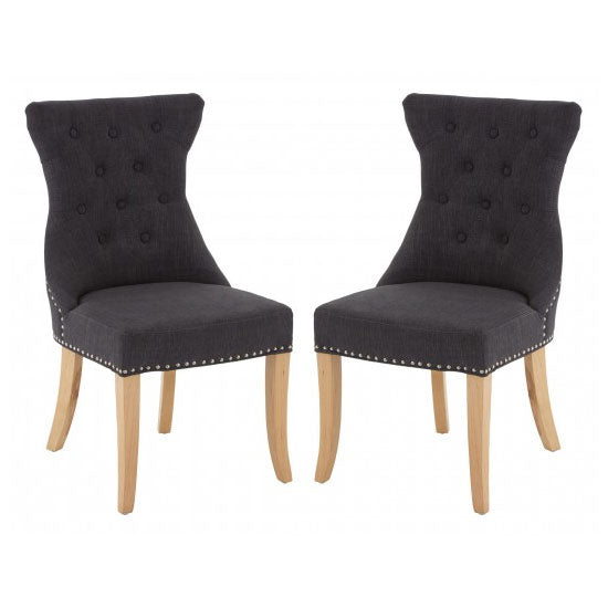 Regents Park Dark Grey Fabric Dining Chairs With Natural Legs In Pair