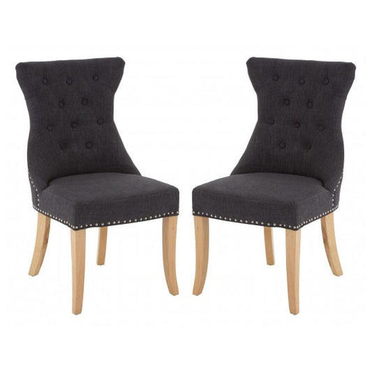 Regents Park Dark Grey Fabric Dining Chairs With Natural Legs In Pair
