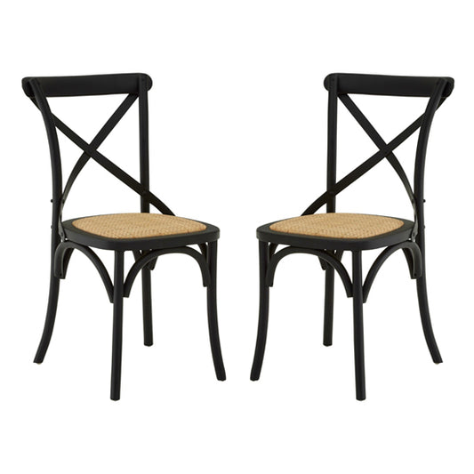 Lyon Black Wooden Dining Chairs With Weave Seat In Pair