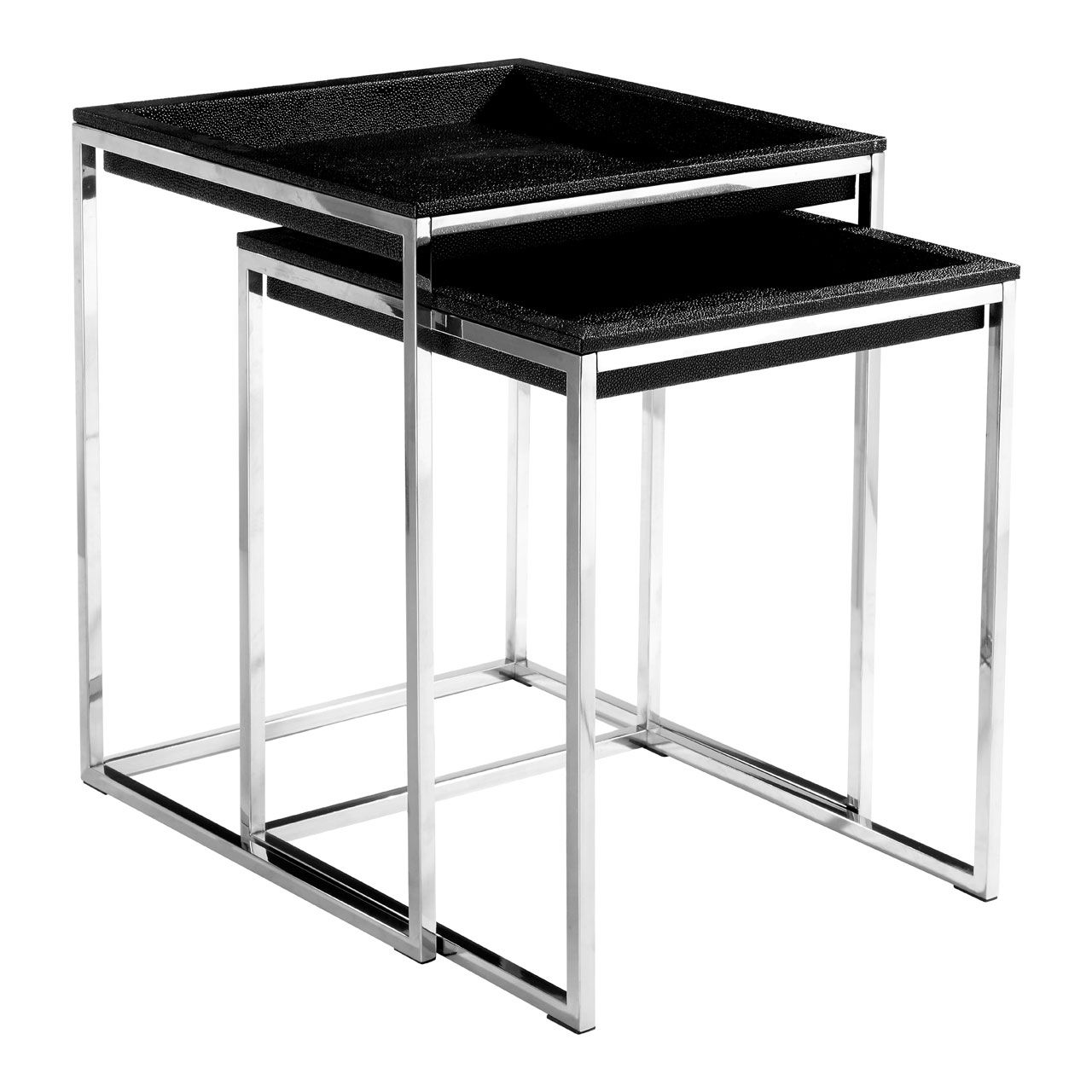 Pacific Faux Shark Skin Leather Nest Of 2 Tables In Black