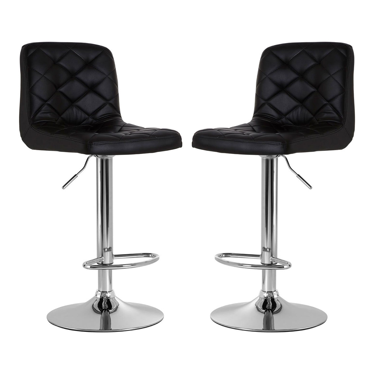 Tora Black Leather Effect Gas-Lift Bar Stools With Chrome Base In Pair