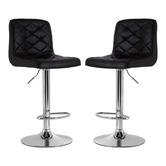 Tora Black Leather Effect Gas-Lift Bar Stools With Chrome Base In Pair