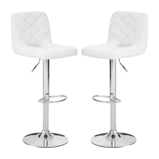 Tora White Leather Effect Gas-Lift Bar Stools With Chrome Base In Pair