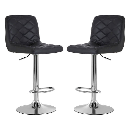 Tora Grey Leather Effect Gas-Lift Bar Stools With Chrome Base In Pair