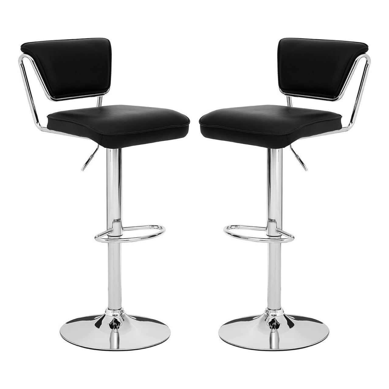 Tilly Black Faux Leather Gas Lift Bar Chairs With Chromed Metal Base In Pair