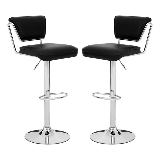 Tilly Black Faux Leather Gas Lift Bar Chairs With Chromed Metal Base In Pair