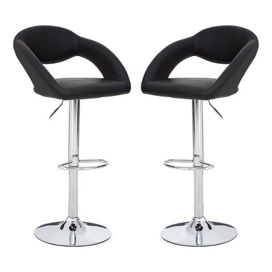 Taylor Black Faux Leather Gas Lift Bar Chairs With Chromed Metal Base In Pair