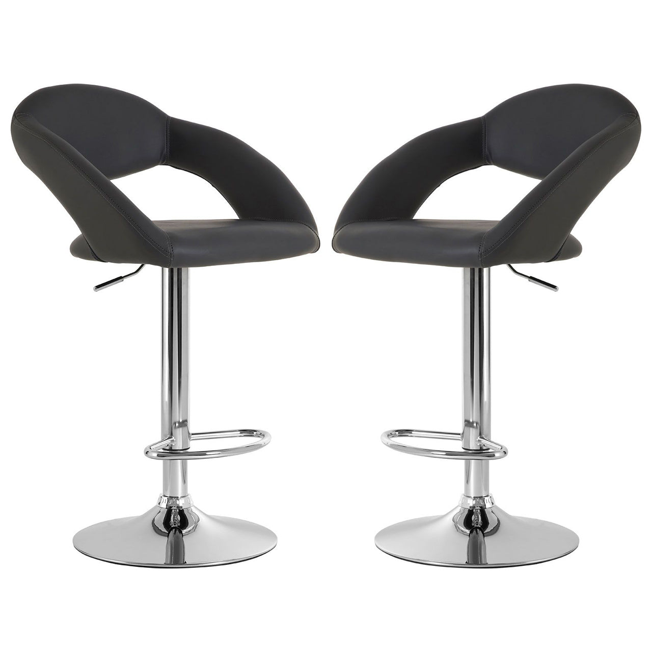 Taylor Grey Faux Leather Gas Lift Bar Chairs With Chromed Metal Base In Pair