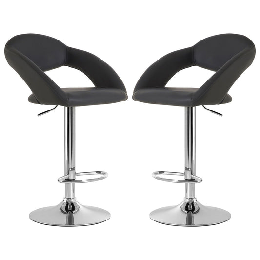 Taylor Grey Faux Leather Gas Lift Bar Chairs With Chromed Metal Base In Pair