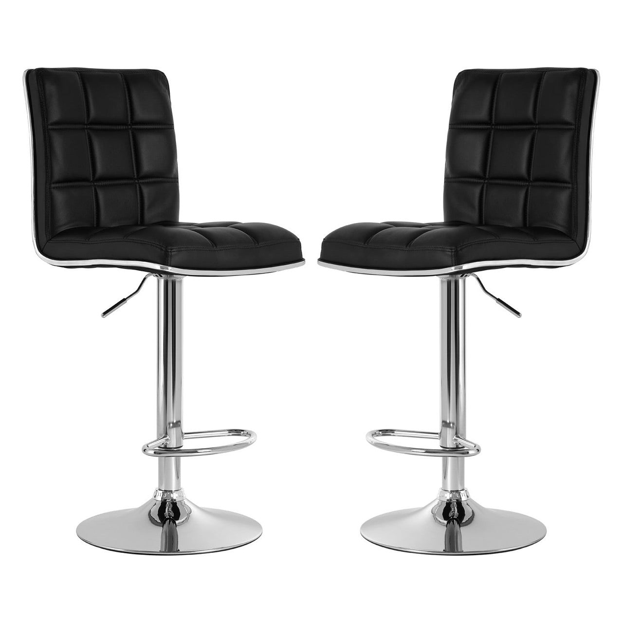 Tavor Black Leather Effect Gas-Lift Bar Stools With Chrome Base In Pair