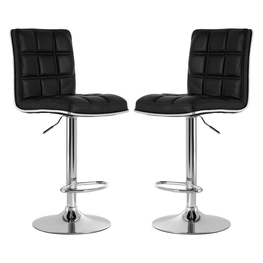 Tavor Black Leather Effect Gas-Lift Bar Stools With Chrome Base In Pair