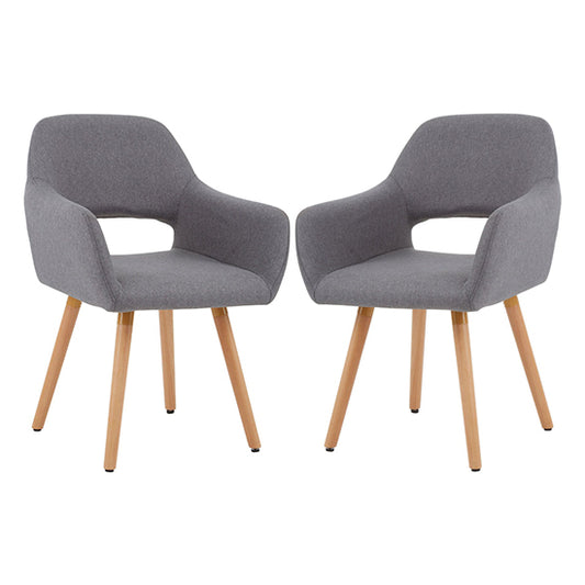 Stockholm Grey Polyester Fabric Dining Chairs With Wooden Legs In Pair