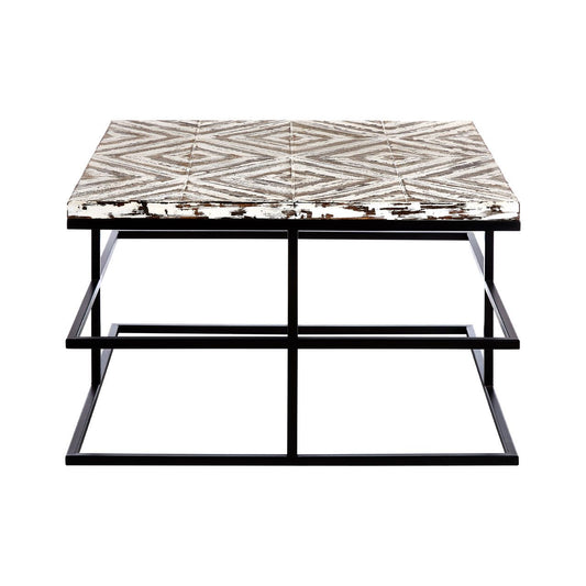 Lombok Fir Wood Coffee Table In Muted White With Black Metal Base