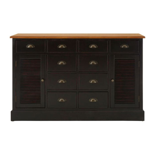 Victoria Wooden Sideboard In Black With 2 Doors And 10 Drawers