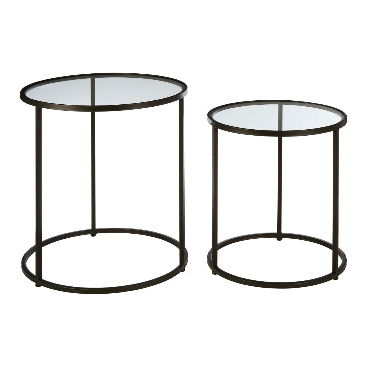 Trigona Clear Glass Set Of 2 Side Tables With Black Metal Legs