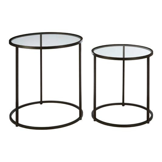 Trigona Clear Glass Set Of 2 Side Tables With Black Metal Legs