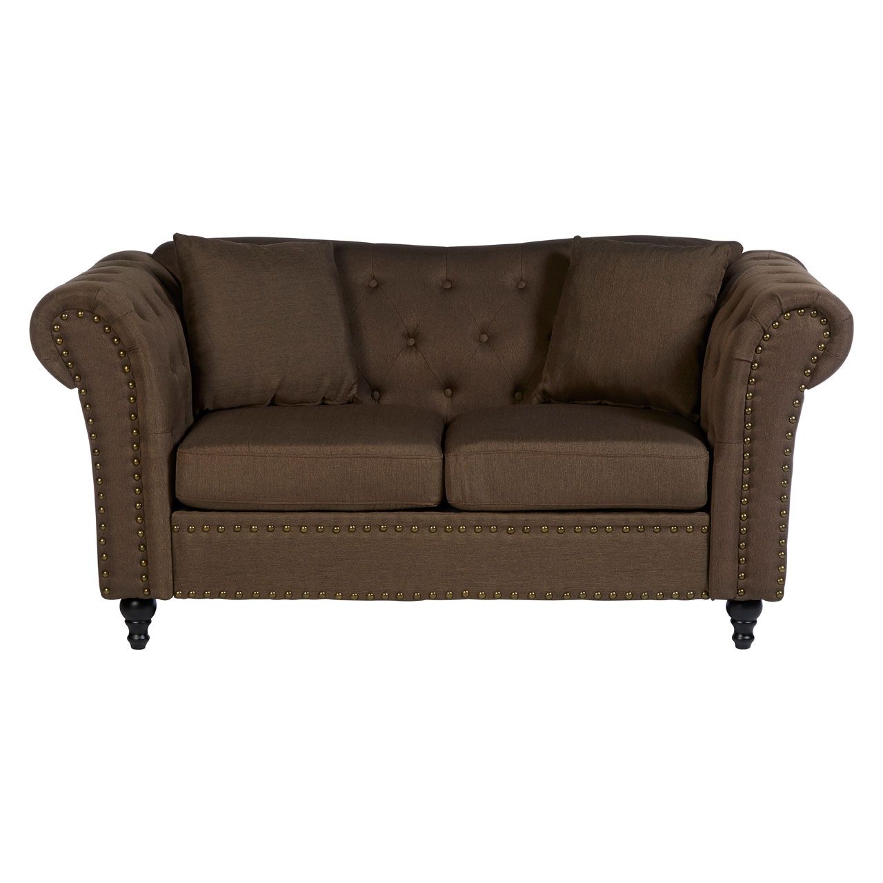 Fable Chesterfield Fabric 2 Seater Sofa In Natural With Knopped Feets