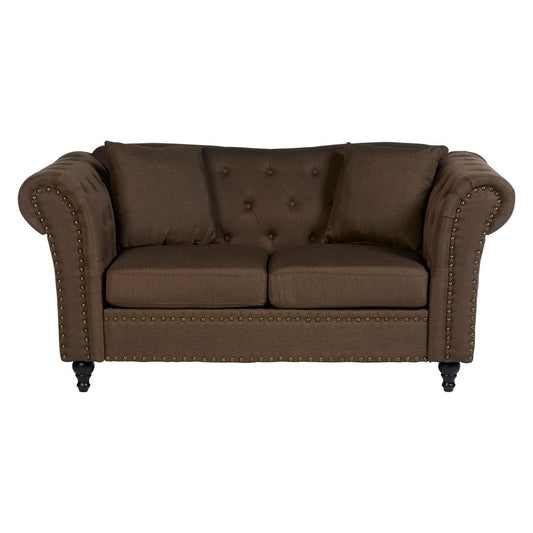 Fable Chesterfield Fabric 2 Seater Sofa In Natural With Knopped Feets