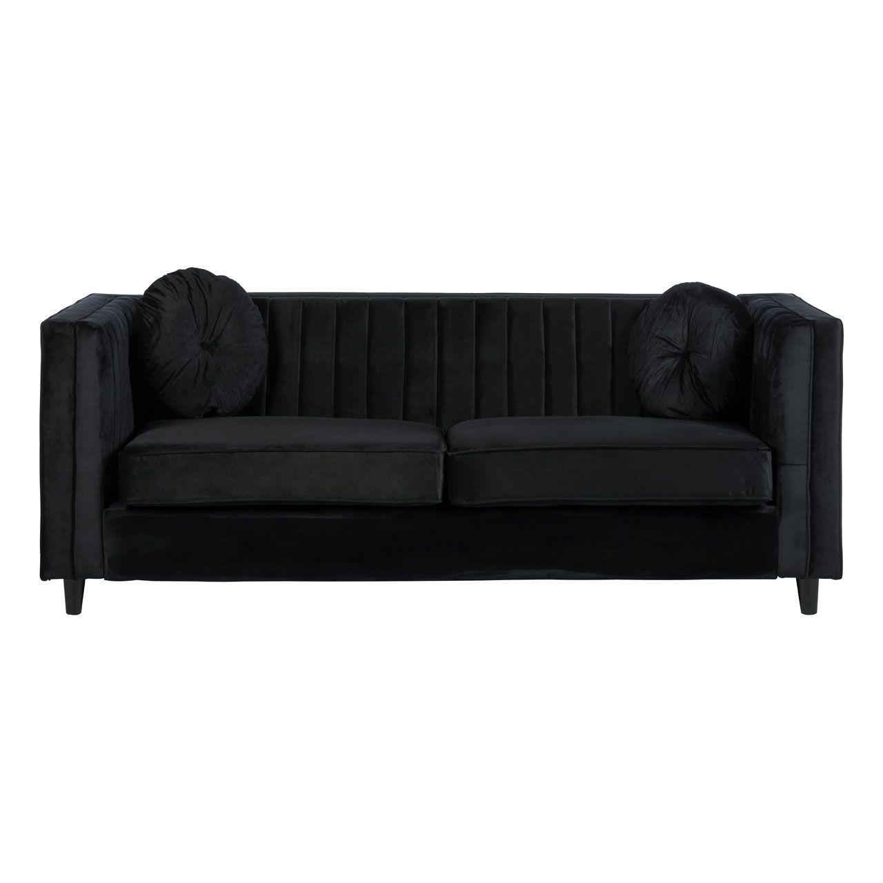 Farah Velvet 3 Seater Sofa In Black With Eucalyptus Wood Feets
