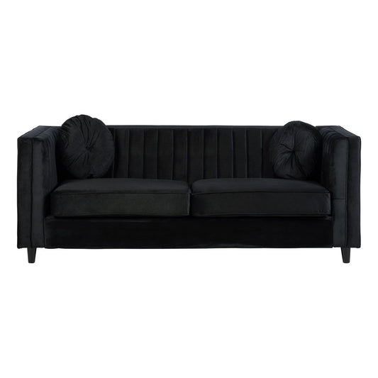 Farah Velvet 3 Seater Sofa In Black With Eucalyptus Wood Feets