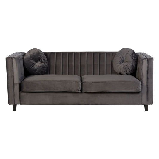 Farah Velvet 3 Seater Sofa In Grey With Eucalyptus Wood Feets