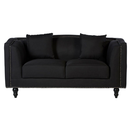 Feya Polyester Fabric 2 Seater Sofa In Black With Glossy Black Feets