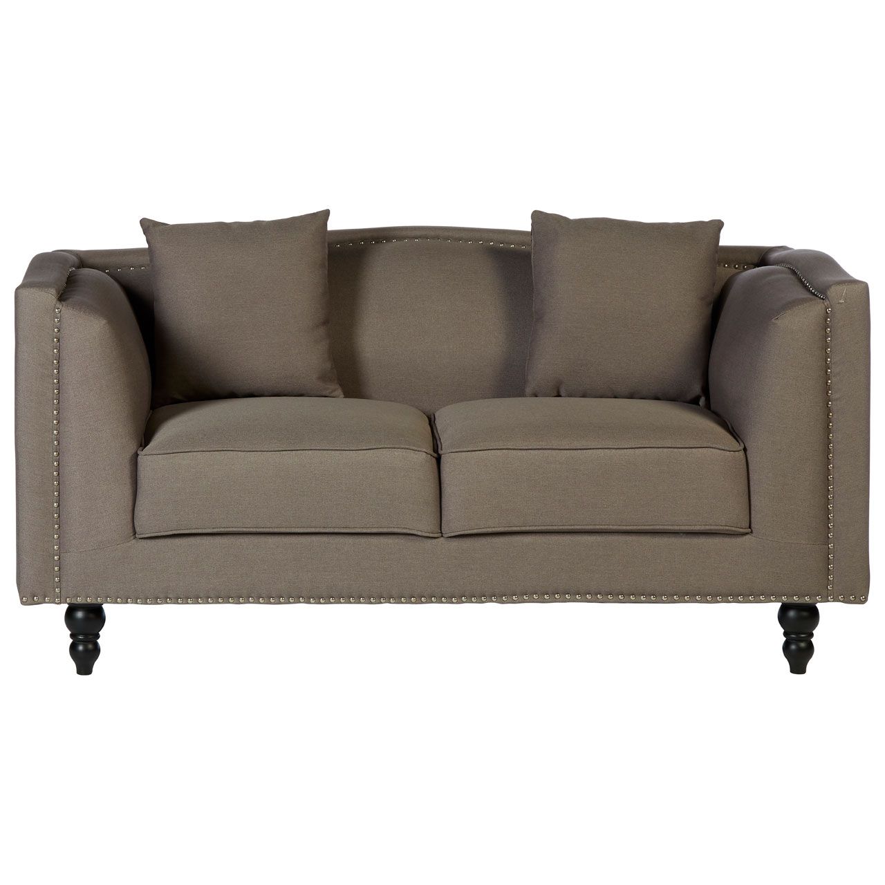 Feya Polyester Fabric 2 Seater Sofa In Mink With Glossy Black Feets