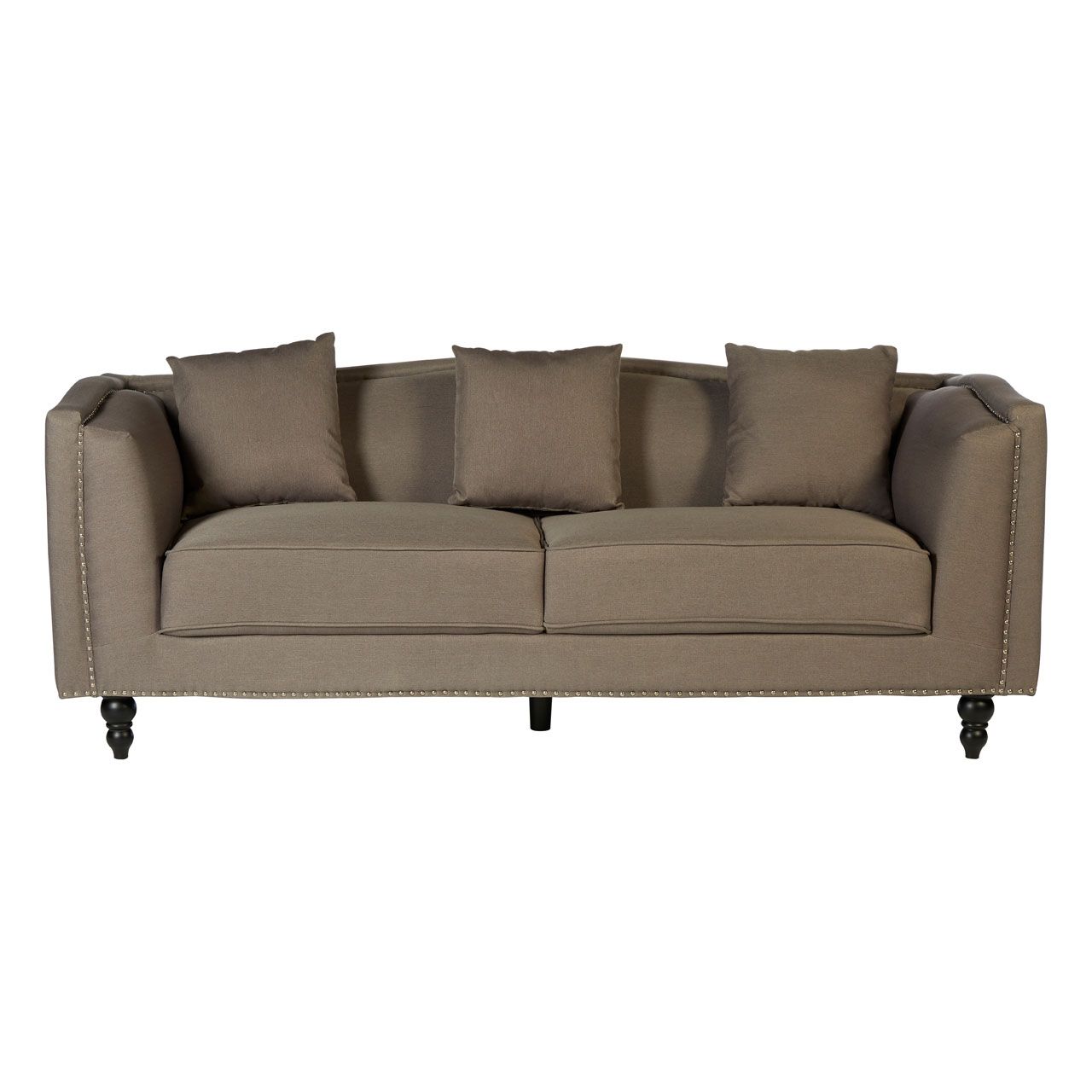 Feya Polyester Fabric 3 Seater Sofa In Mink With Glossy Black Feets